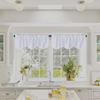 2 Panels Blackout Curtain Valances for Kitchen Windows/Living Room/Bathroom Privacy Protection Rod Pocket Decoration Scalloped Winow Valance Curtains