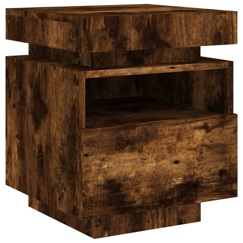 Bouyer 39cm W Engineered Wood Bedside Table, Smoked Oak