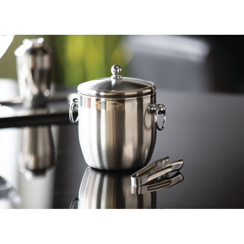 Double-Wall Brushed Stainless Steel Ice Bucket with Ring Handles