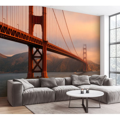Wall Mural Peel and Stick Wallpaper Golden Gate Bridge San Francisco foggy day Self-Adhesive Removable Contact Paper Wall Decor for Living Room Bedroom 100"H x 144"W
