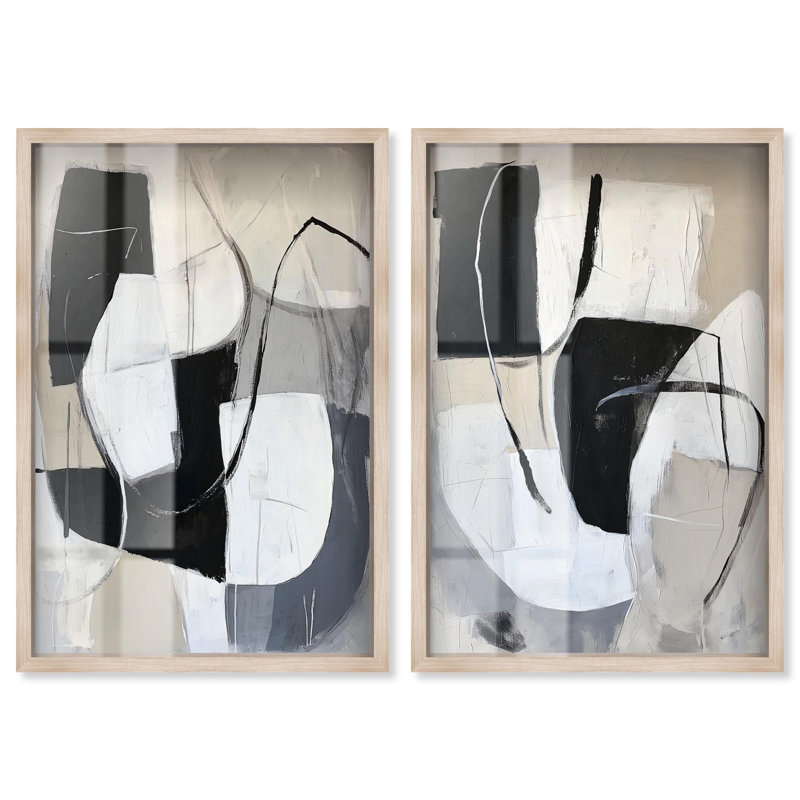 Abstrait paire bohème 2 panneaux , H 46 po x l 31 po, Crème, crème