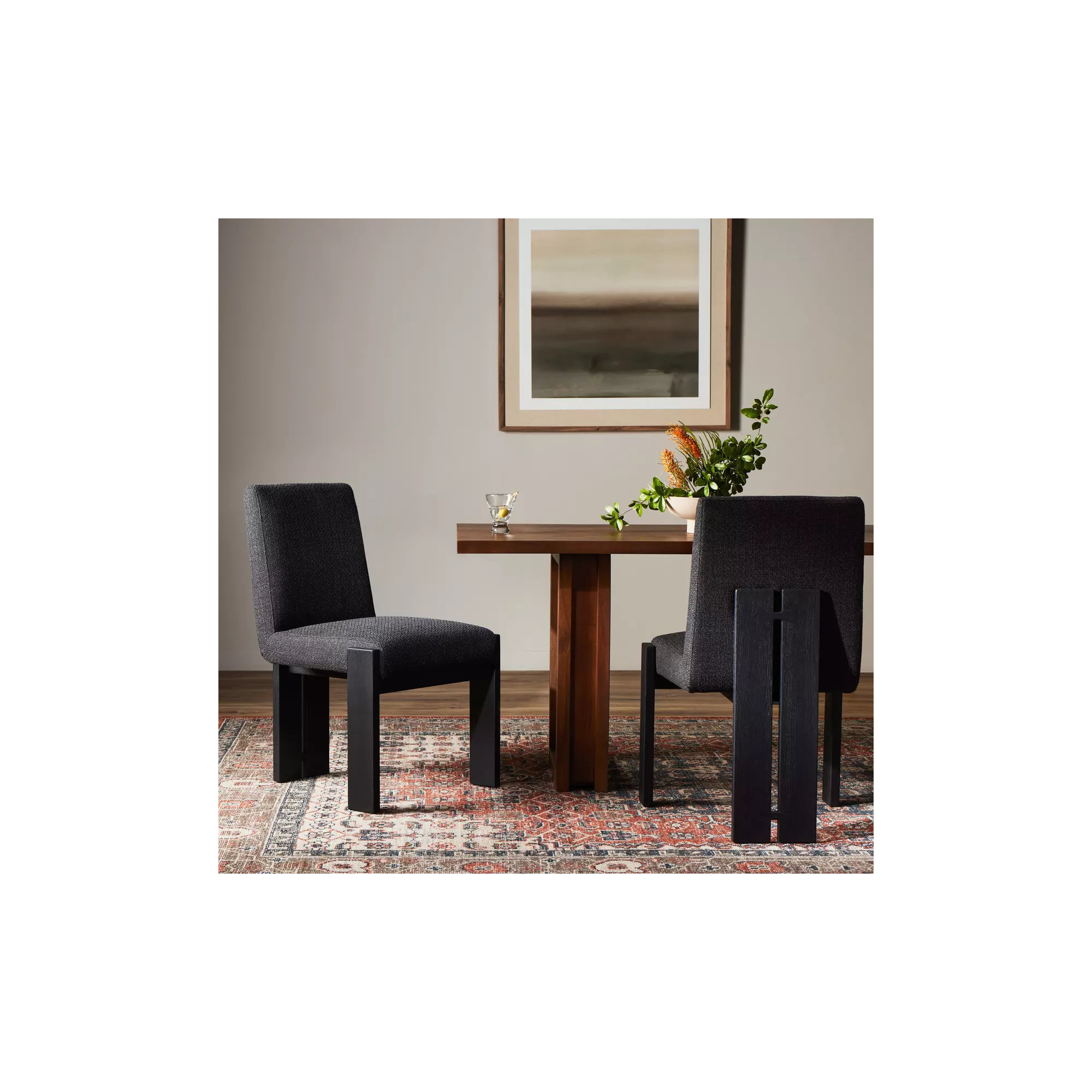 Asmund Solid Wood Upholstered Side Chair, Black, Black