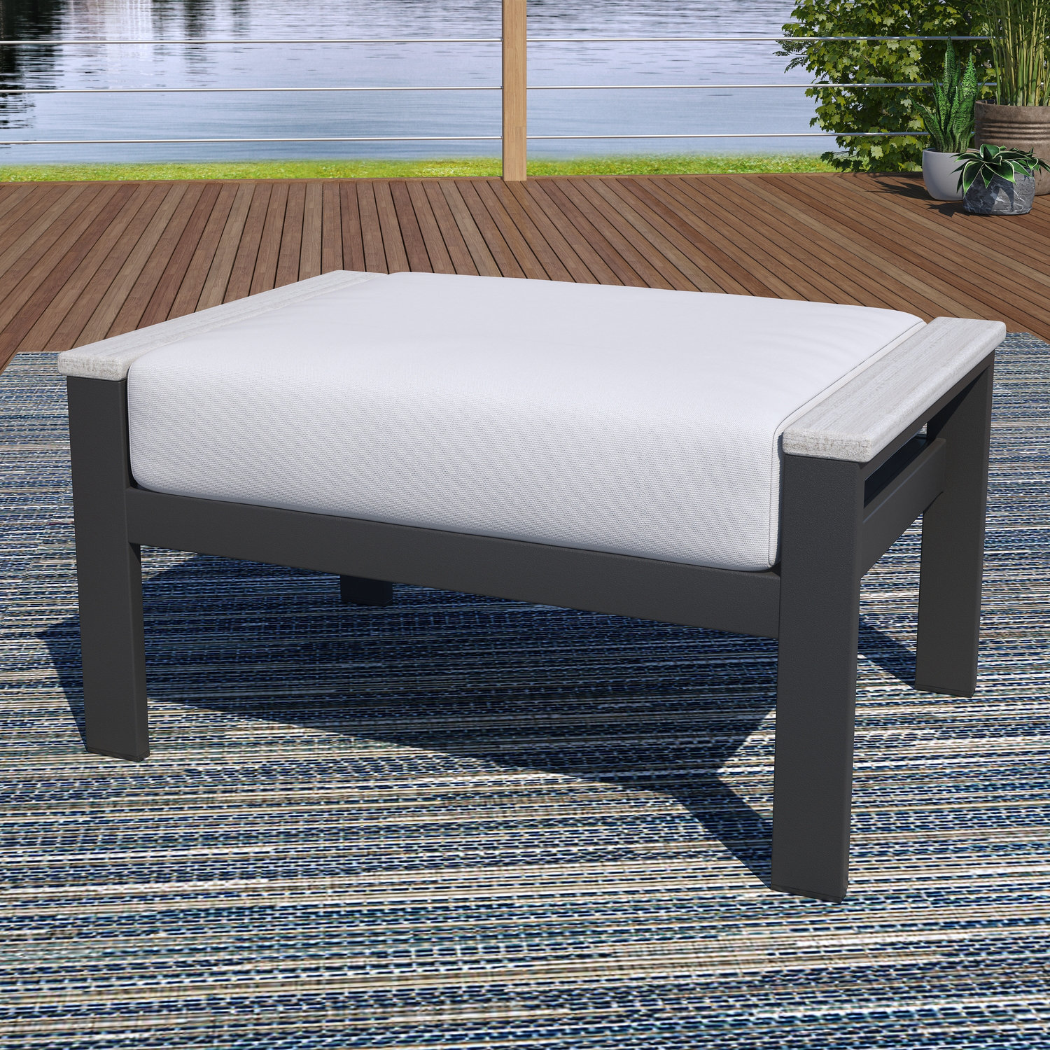Townsend Sunbrella® Patio Ottoman, Sunbrella Clockout Cloud, Yes, Black