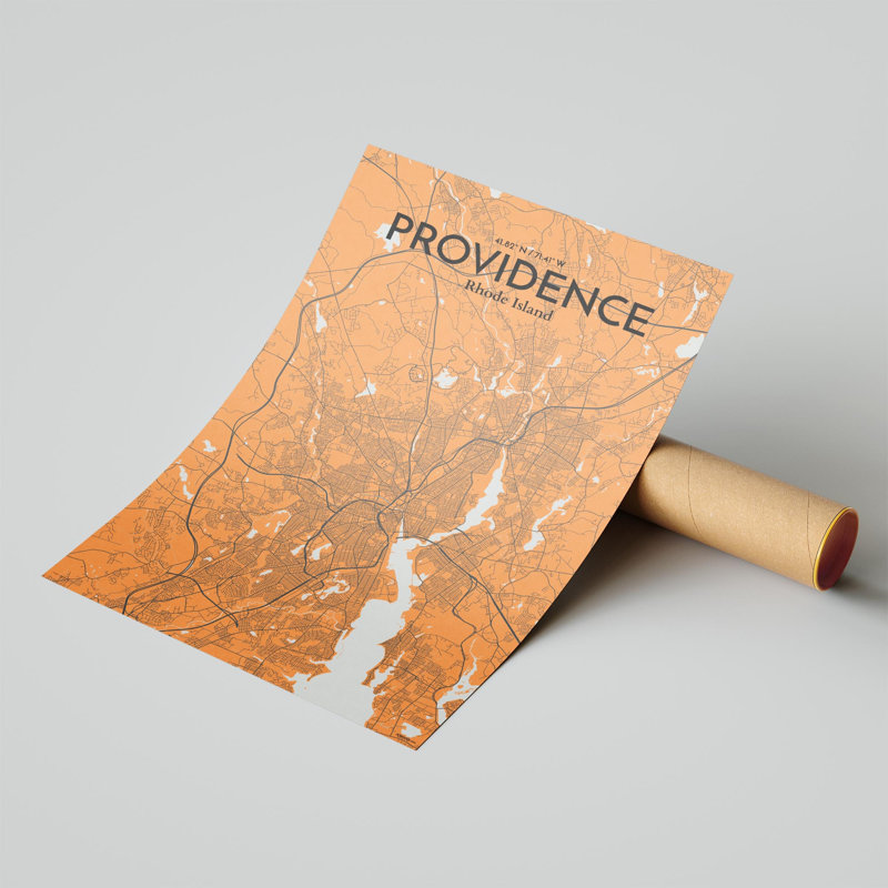Providence, carte de la ville, impression, H 17 po x l 11 po, Orange et gris
