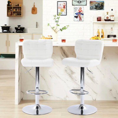 Aile à oreilles de 2 en blanc - Pivotement moderne réglable et rotatif à 360 ° avec élévateur pneumatique pour dossier de siège en similicuir à changement de hauteur, rembourrage en éponge de soutien pour îlot de cuisine, bar, chambre à coucher, café en métal