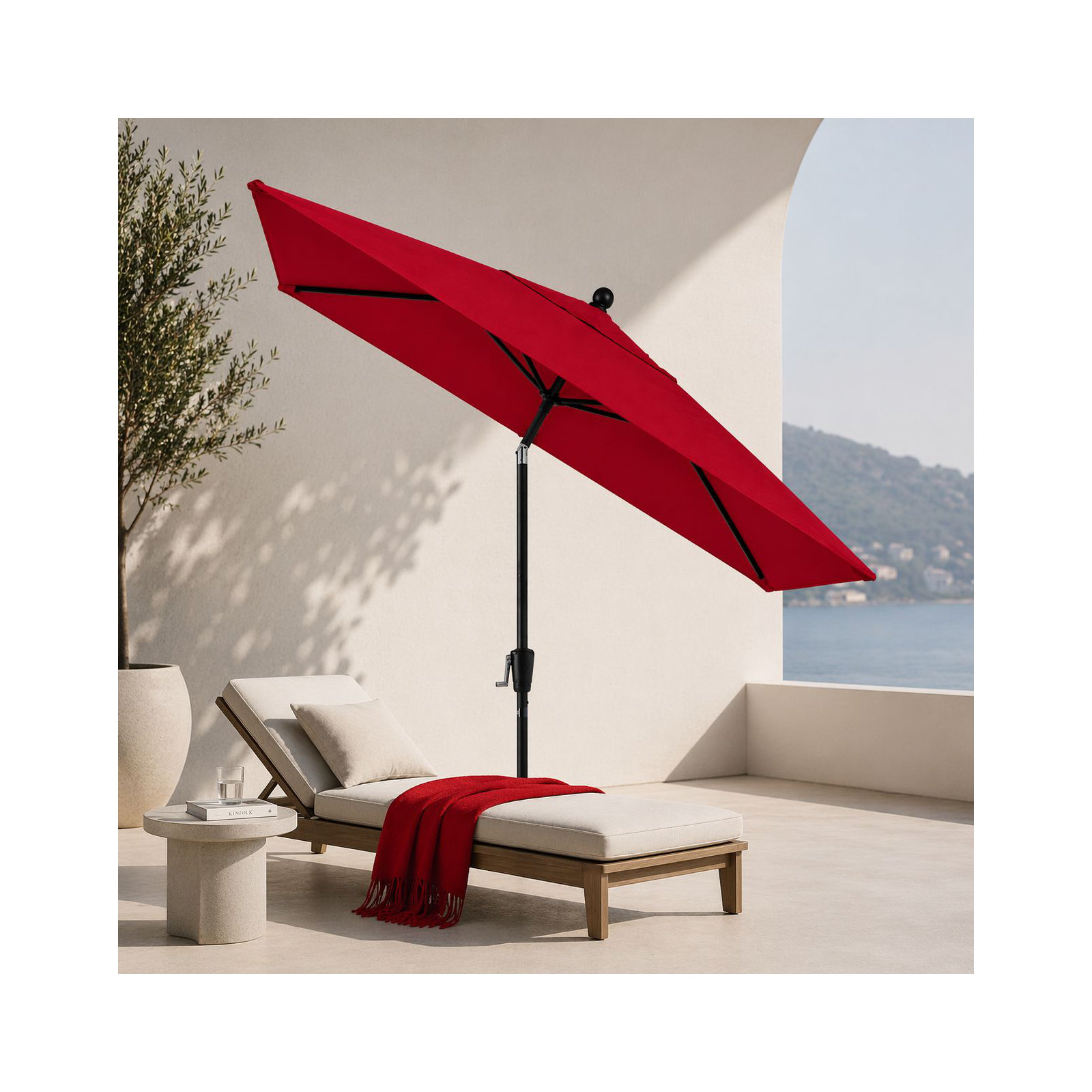 Natalie 103'' Outdoor Umbrella, Starring Gray, Canvas Jockey Red Sunbrella® Canvas