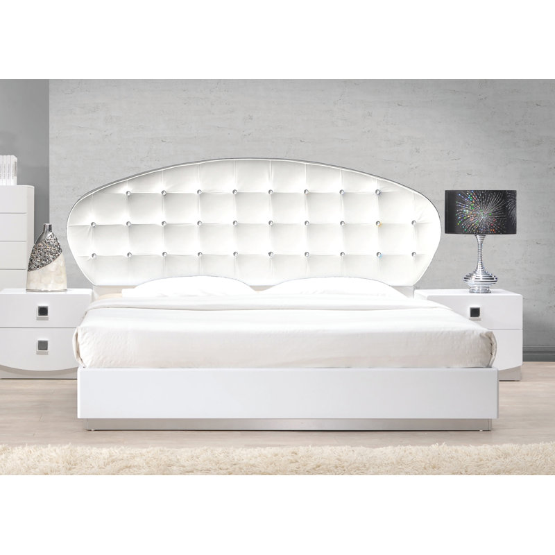 Rachna Upholstered Faux Leather Platform White Bed , California King