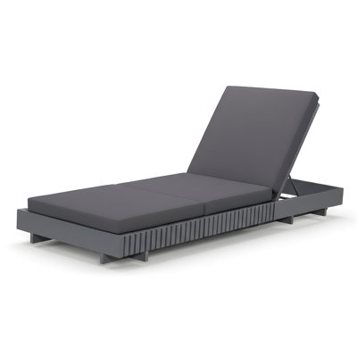 Dark Grey Acacia Solid Wood Outdoor Chaise Lounge With  Dark Grey 3-Fold Water-Repellent Cushion, 400Lbs Capacity,  Modern Patio Sun Lounger For Garden, Poolside