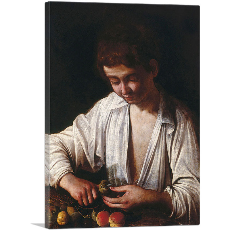 Garçon qui pèle des fruits - 1592, H 26 po x l 18 po x P 1,5 po