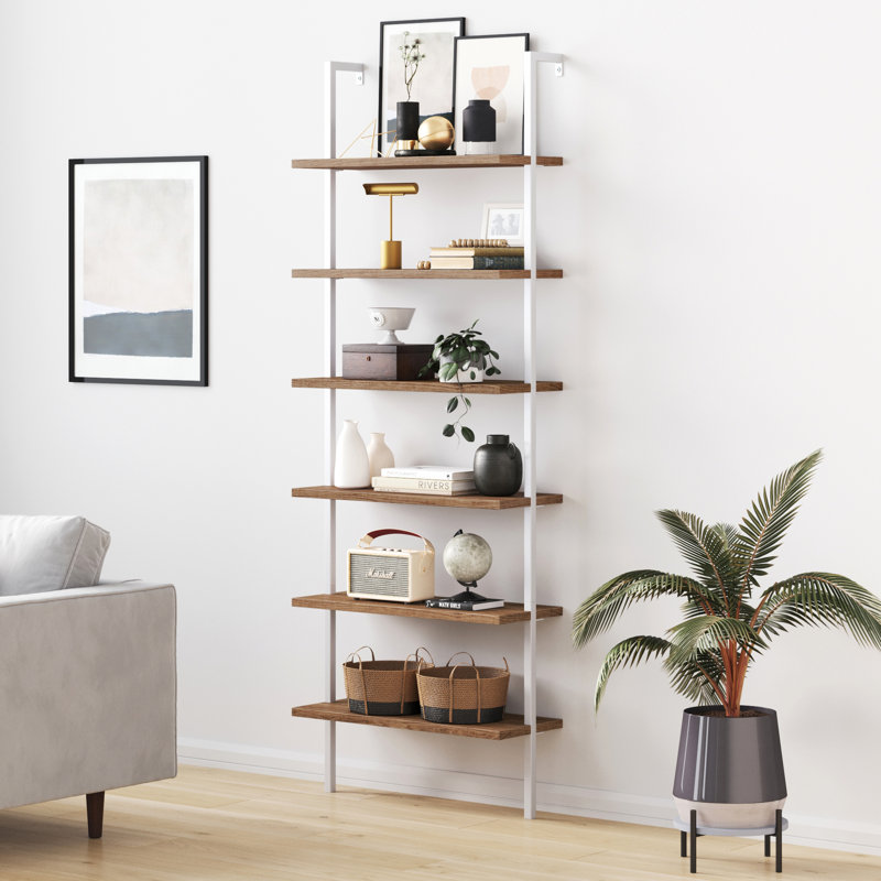 Vallon Ladder Bookcase, Rustic Oak/White