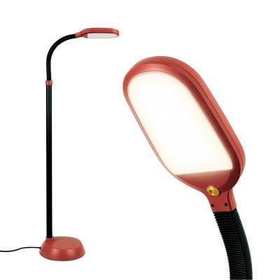 Lampadaire à DEL Litespan rouge de 135 cm (53 po) à intensité variable, idéal pour la lecture et les travaux manuels, avec tête flexible réglable en hauteur.