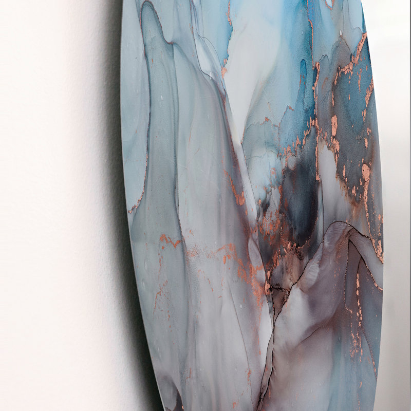 Grey And Blue Liquid Art - Unframed Print on Metal, 29" H x 29" W x 1" D