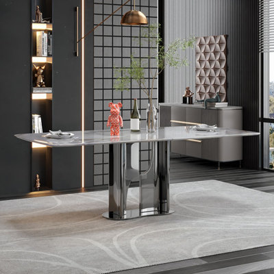 Pierre de cristal rectangulaire blanche de couleur blanche avec table de salle à manger en acier inoxydable pour la salle à manger / cuisine