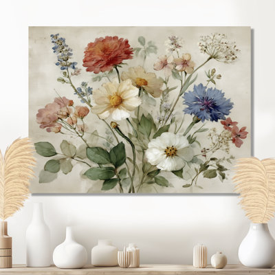 Vintage Farmhouse Bouquet Of Wildflowers - Wildflowers Canvas Print Wall Art, Green Floral Wall Decor