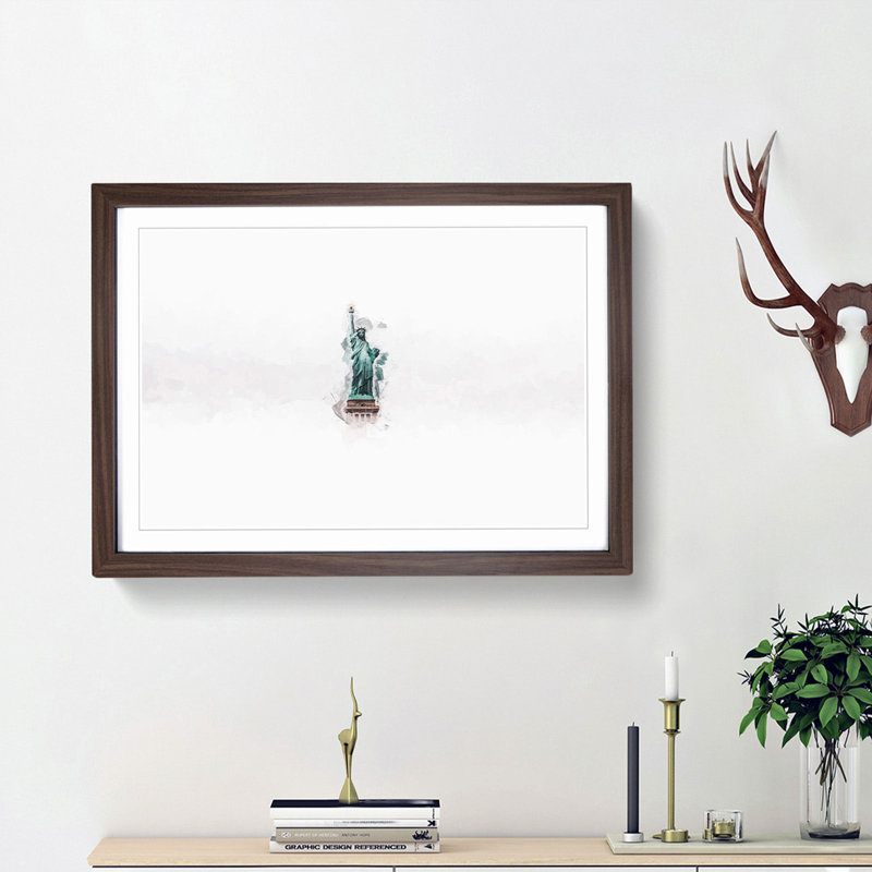 Statue of Liberty in New York City - Picture Frame Graphic Art Print, 36cm H x 48cm W x 2cm D, Walnut Framed