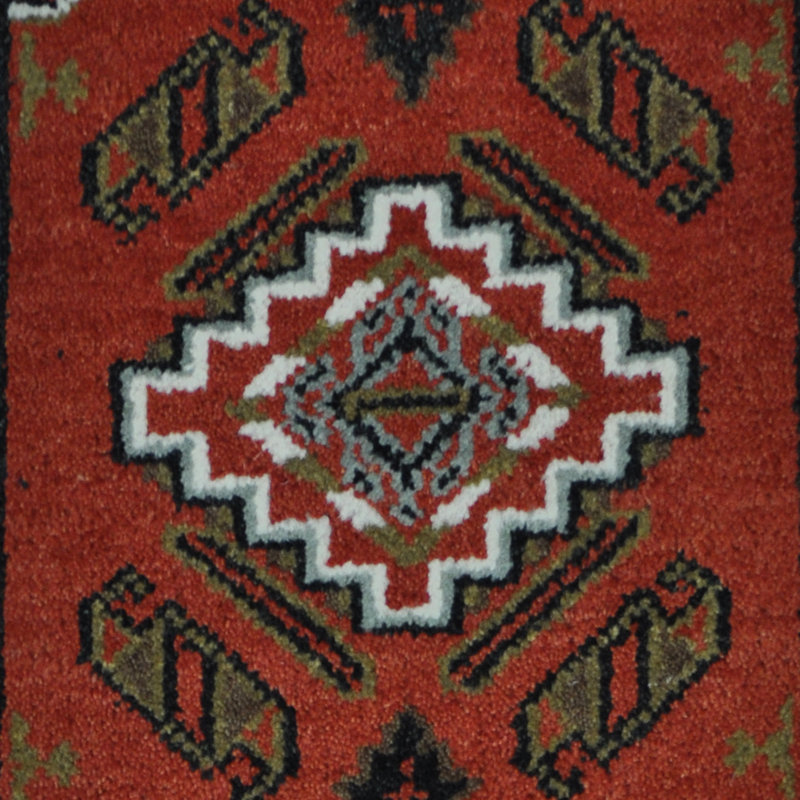 Tapis rouge / crème en laine noué à la main de conception unique 2 pi x 4 pi
