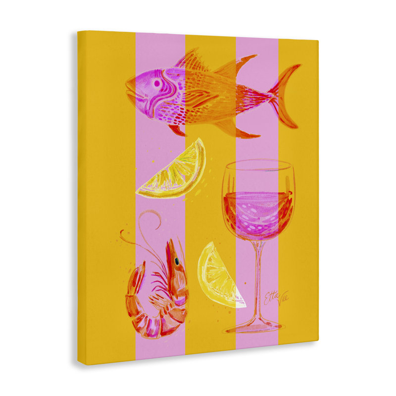 Été de fruits de mer sur toile rayée, design par EttaVee, H 20 po x l 16 po