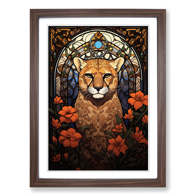 Cheetah Nouveau - Single Picture Frame Print on Wood, Walnut Framed, 34cm H x 25cm W x 2cm D
