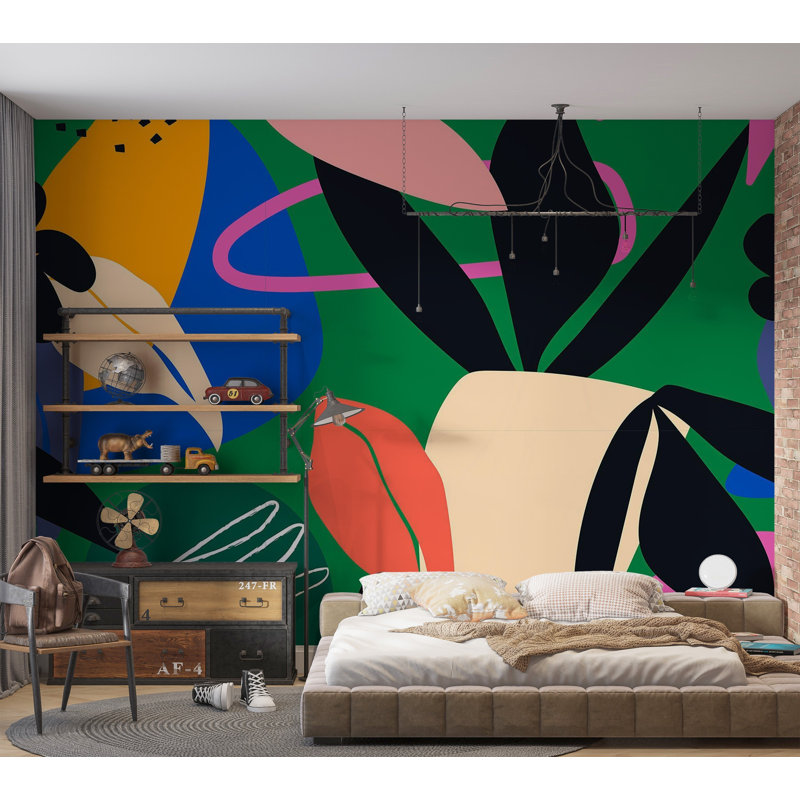 Murale pelez et collez de qualité supérieure - Formes florales abstraites, L 120 po x l 180 po