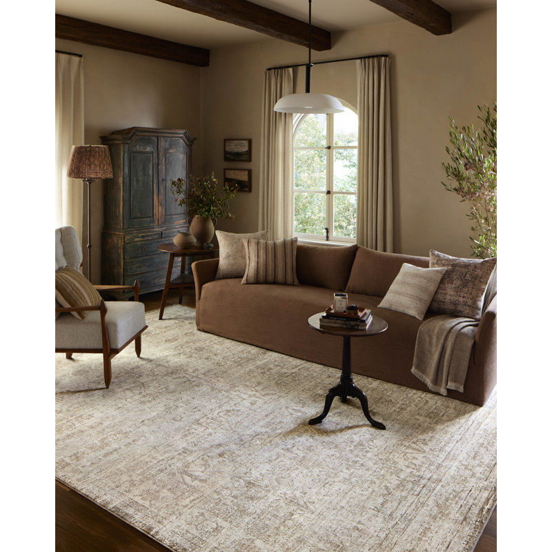 Ivory and Natural Distressed Polyester Runner Rug 2'7" x 8'