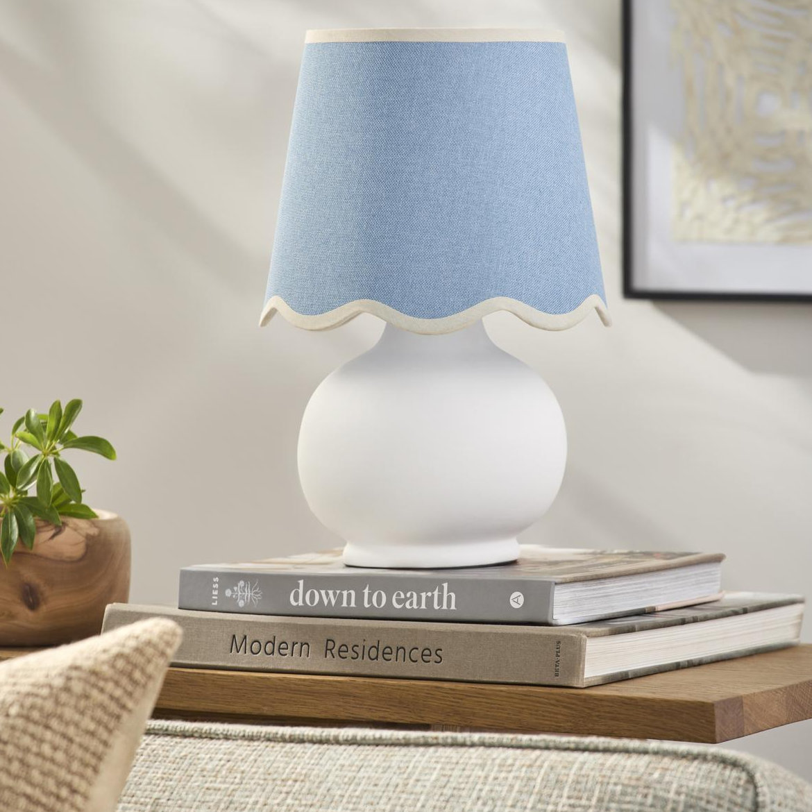 Momsen Ceramic Bedside Lamp, White, Blue