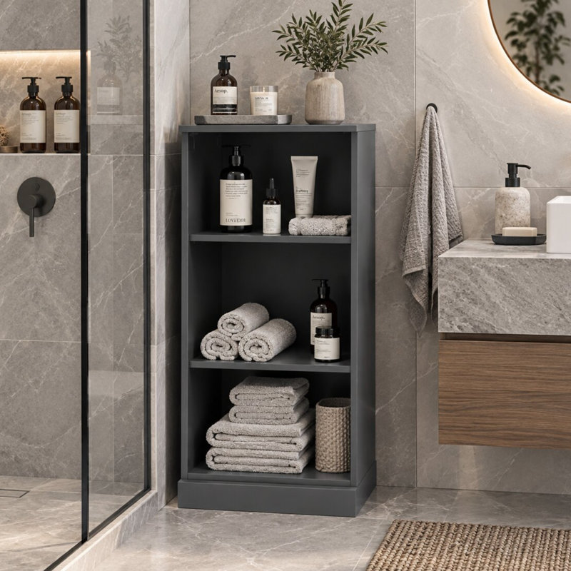 Ourson Solid Wood Freestanding Bathroom Cabinet, Black