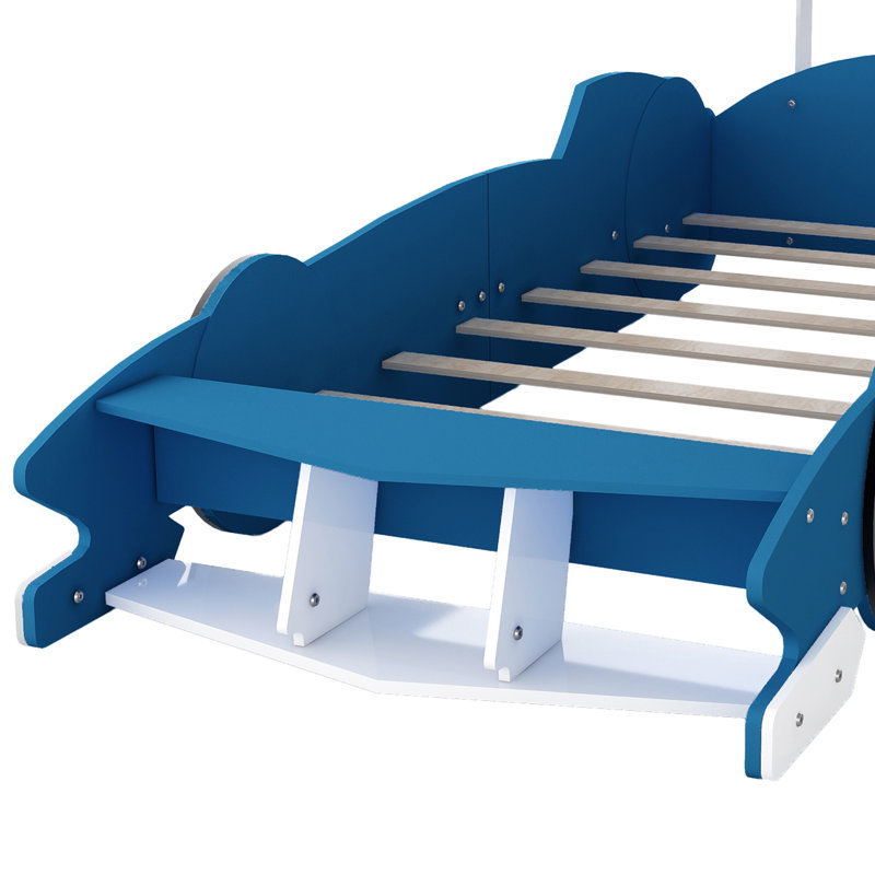 Meridian Race Car Platform Bed With Wheels, Pine Wood And MDF, Twin, Blue