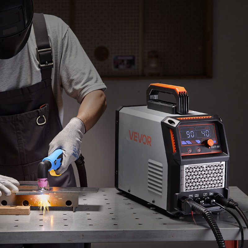 Découpeur de plasma, machine de découpe plasma à arc pilote non tactile 50A, inverseur numérique à double tension IGBT 110V / 220V - avec fonction 2T / 4T et temps de PA / PT réglable pour les réparations à domicile, les ateliers