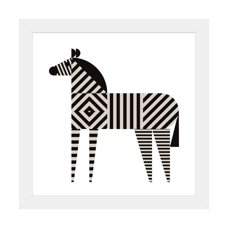 Décoration murale zèbre à rayures pour enfants, Papier encadré blanc, H 24 po x l 24 po x p 1 po
