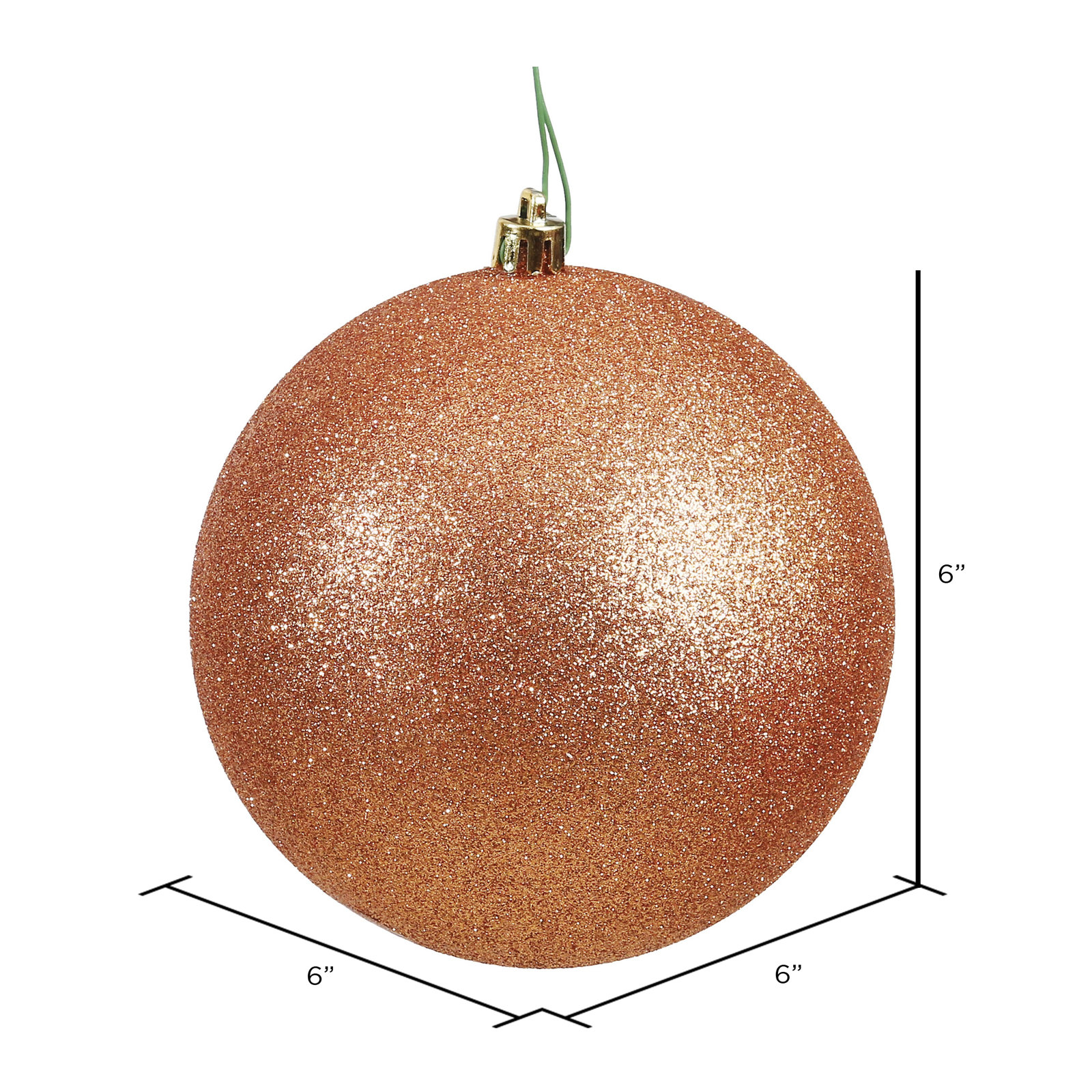 Christmas Ball Ornament, 6" H x 6" W x 6" D, Glitter Rose Gold