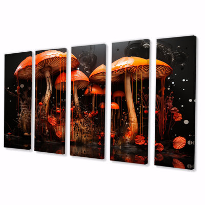 «Muschroom Dreamscape Forest IV - Fantasy», art mural 5 pièces pour le salon