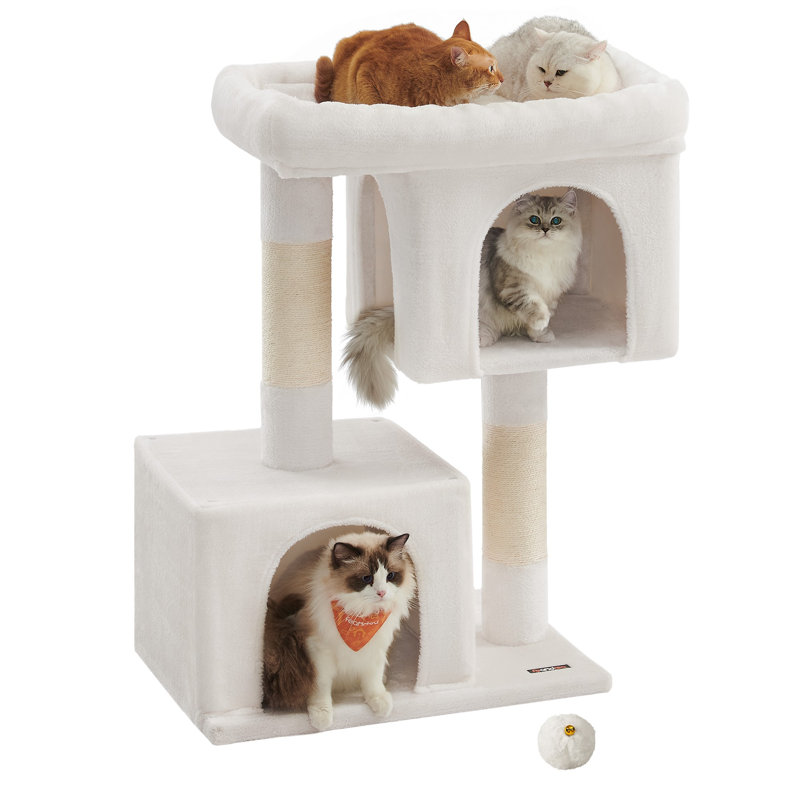 XL Cream White Sisal Cat Tree with Dual Caves