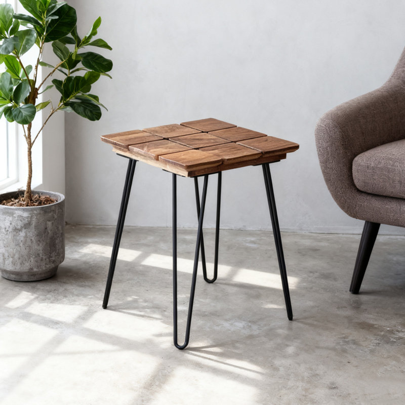 Table basse carrée en bois massif rétro noyer