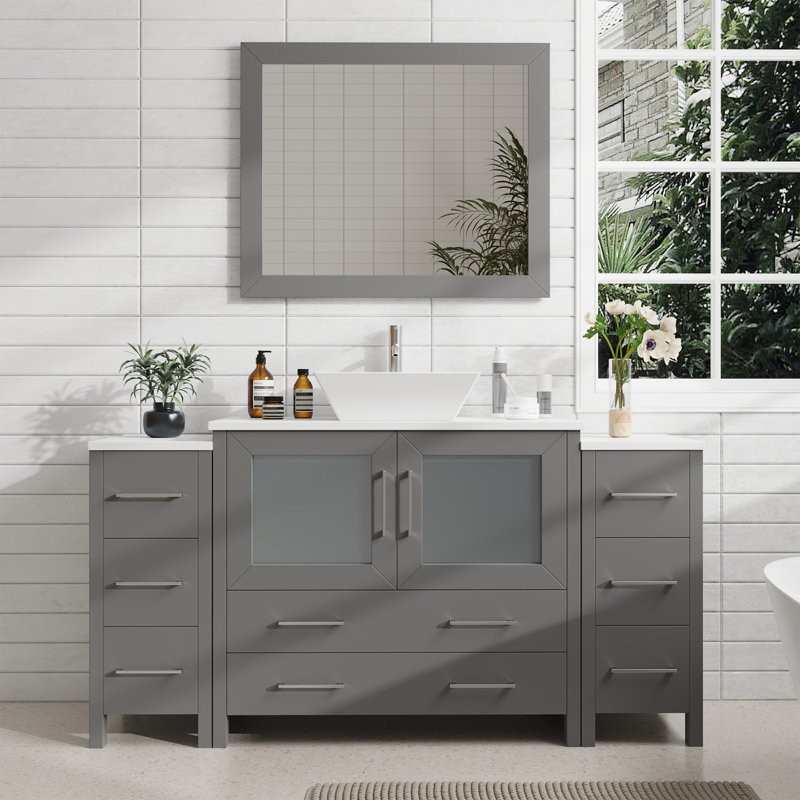  Ensemble de meuble-lavabo simple 60 "avec miroir 60", gris