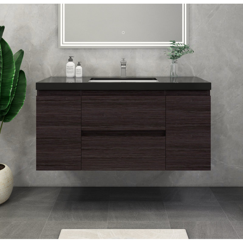 Ensemble de meuble-lavabo simple mural 48 po Castin, Chêne gris foncé