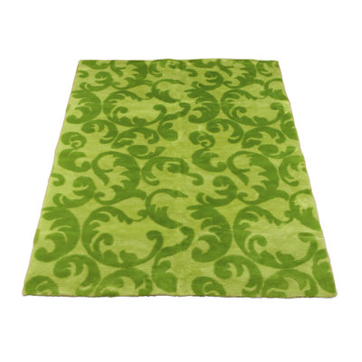Contemporary Rectangle Kiwi/Lime Washable Area Rug