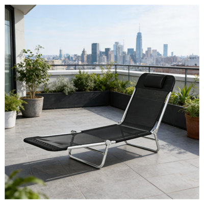 Chaise longue pliante en filet avec coussin, chaise longue de piscine extérieure portable