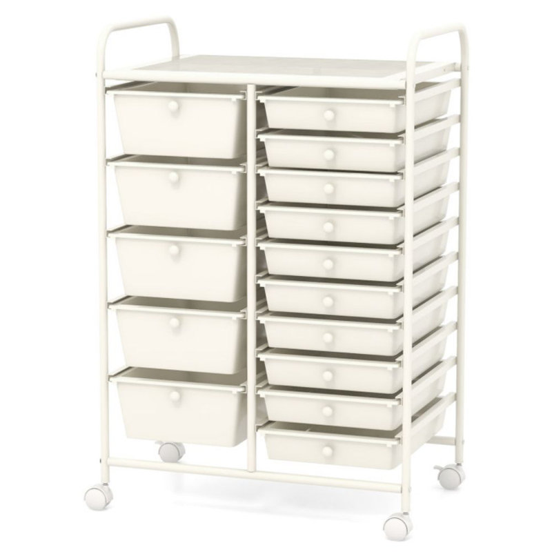 Rebrilliant 15 Drawer Rolling Organizer Cart Utility Storage Tools Scrapbook Paper Multi-use, White