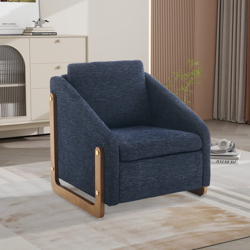 Fauteuil d'appoint rembourré avec base d'appoint en bois, Chenille bleu