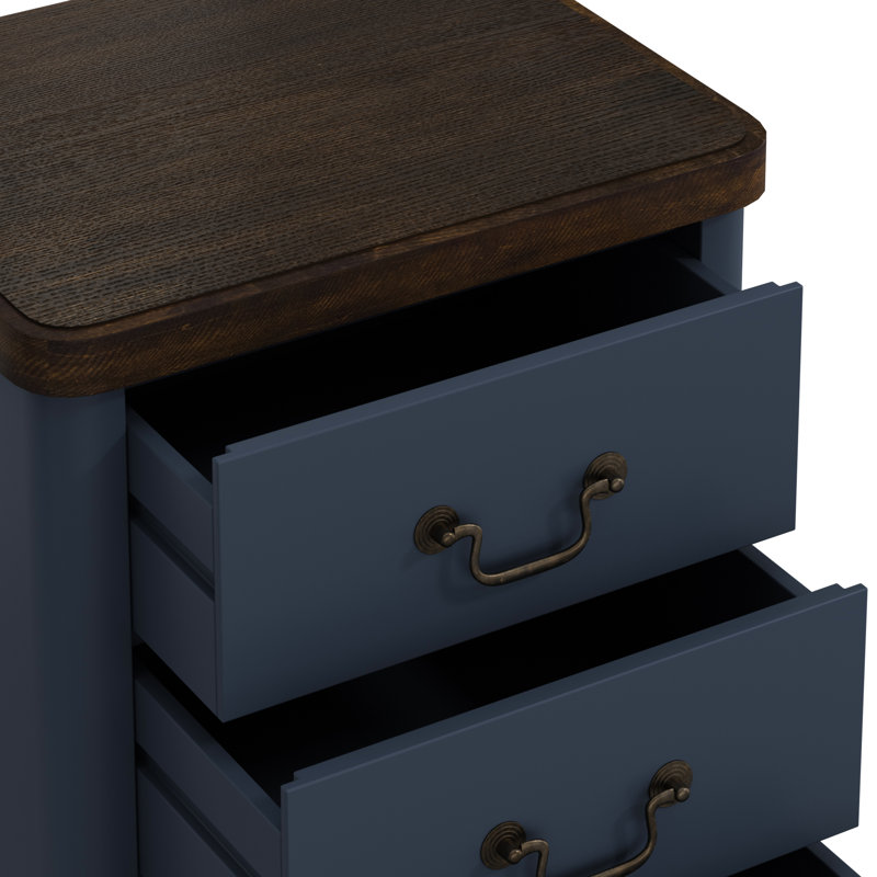 3-Drawer Nightstand Side Table (Set of 2) Quick 5-Minute Assembly, Navy/Brown
