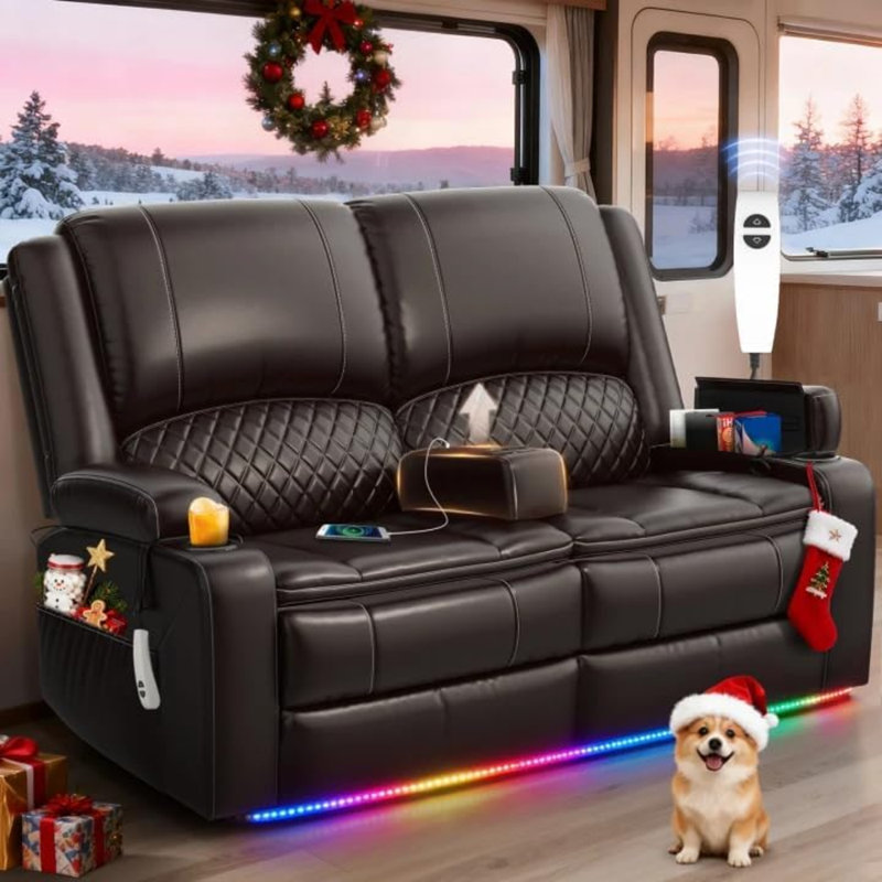 Loveseat Recliner Sofa, Loveseat with Removable Armrest, USB Ports, Cup Holders, Brown