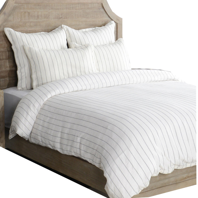 Eberly Striped Linen Duvet Cover, Ivory, Queen Duvet Cover