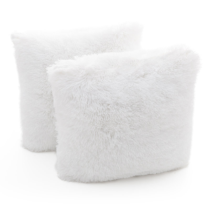 White Faux Fur 18" x 18" Shaggy Throw Pillow Set