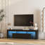Meuble télé ultrabrillant avec lumières à DEL pour téléviseur de 65 po ou moins, console de télévision moderne avec armoires de rangement pour le salon-302062055