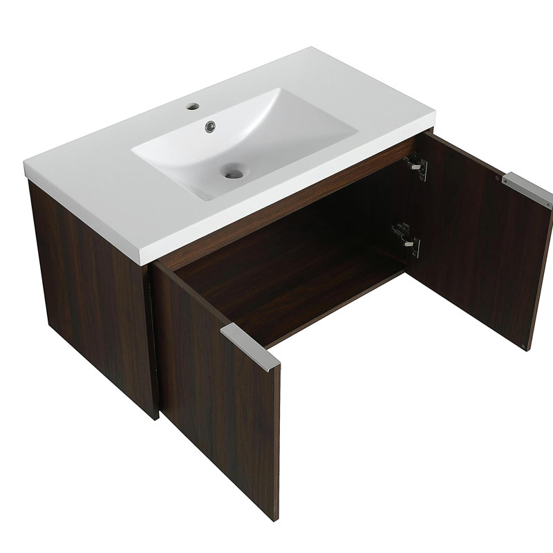 Design 36-inch floating installation bathroom dressing table with basin door, 2 doors, California Walnut