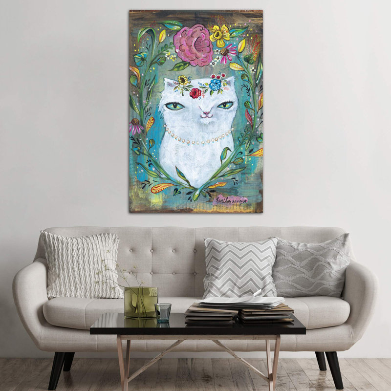 " White Kitty " by Heather Renaux, Wrapped Canvas, No Mat, 60" H x 40" W x 1.5" D