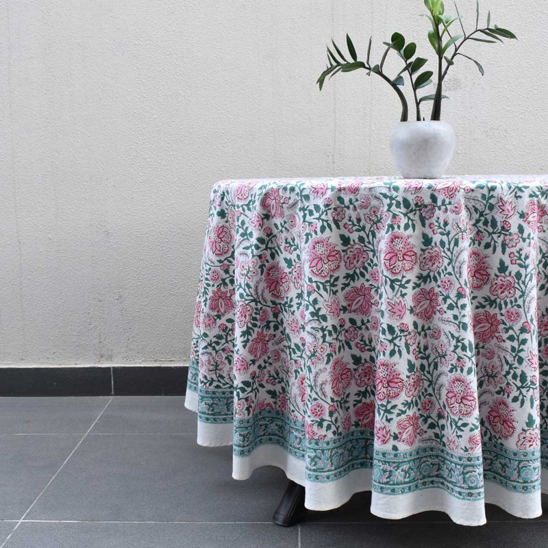 Handcrafted Floral Tablecloth, 90" Round