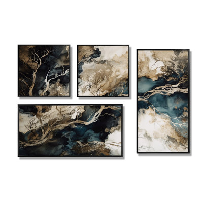 Blue Beige Marbré Dreamscape I - Art mural bleu 4 pièces