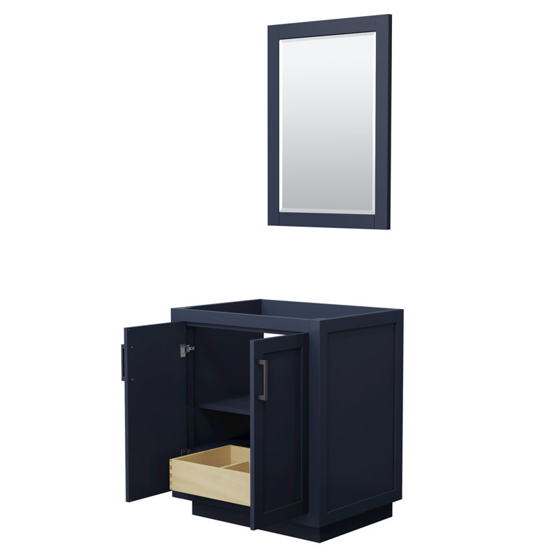 Base de meuble-lavabo simple autoportante 29,25 po avec miroir 24 po Miranda, Bleu foncé / noir mat