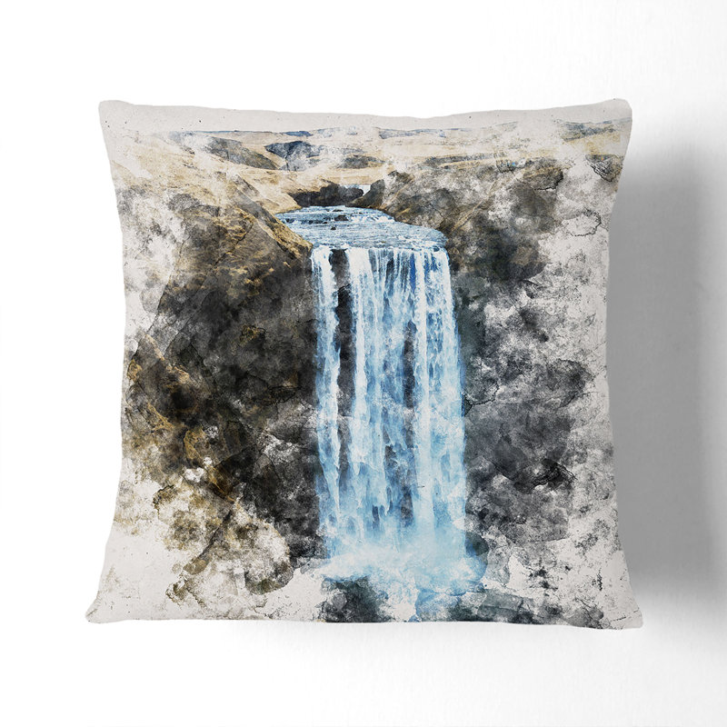 Skogafoss Waterfall Cushion with Filling, Stone, 55cm H x 55cm W x 20cm D